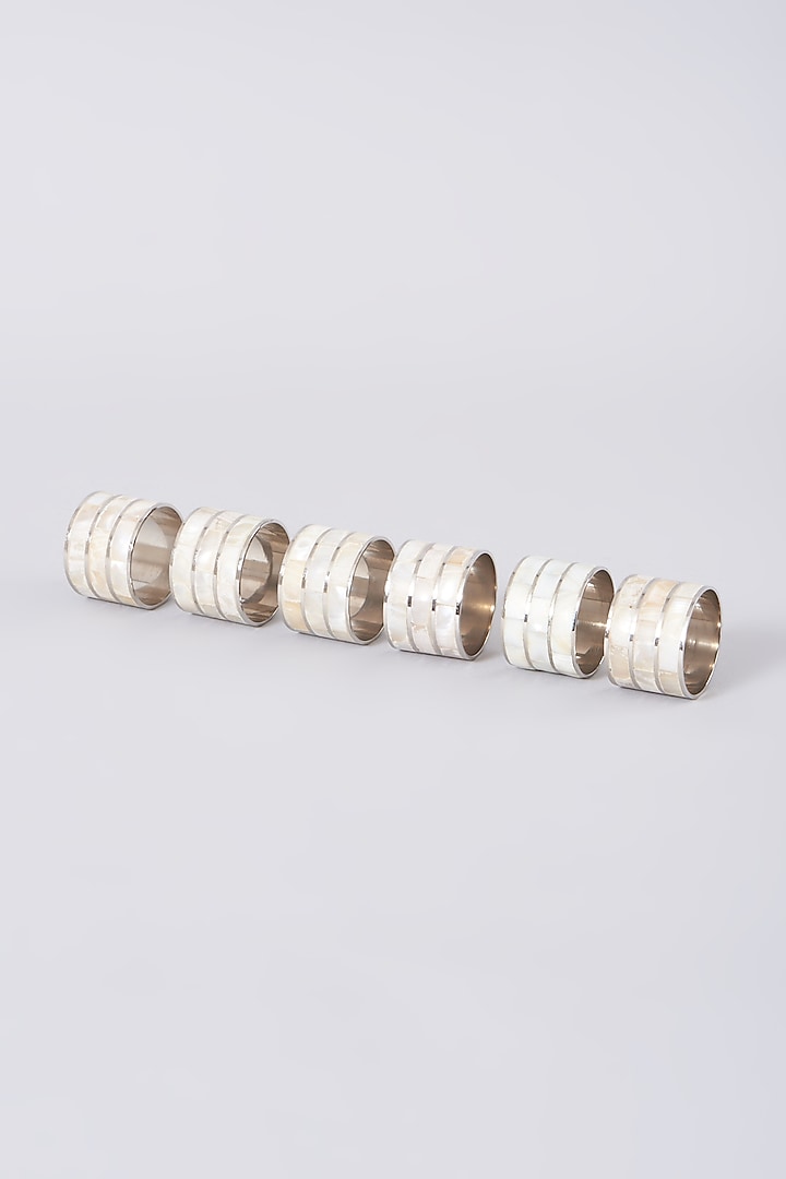Silver Brass & Mother Of Pearl Napkin Rings (Set of 6) by Assemblage at Pernia's Pop Up Shop
