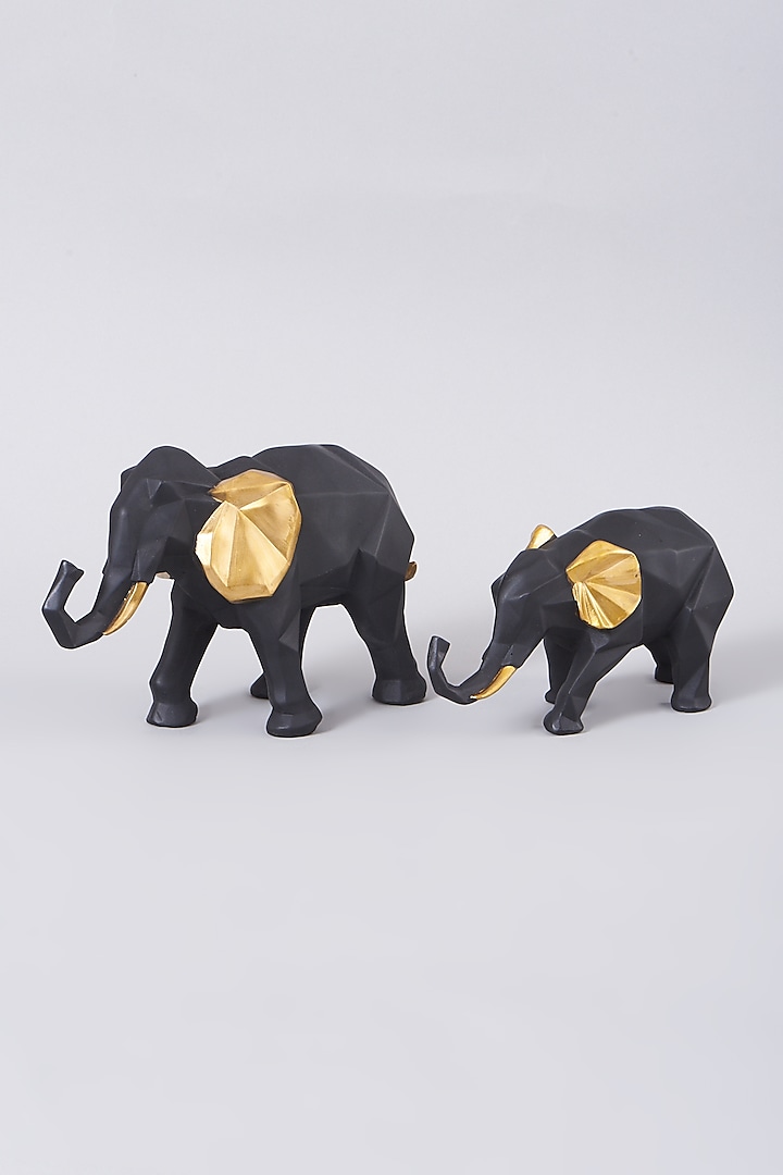 Black Resin Fibre Elephant Statues (Set of 2) by Assemblage
