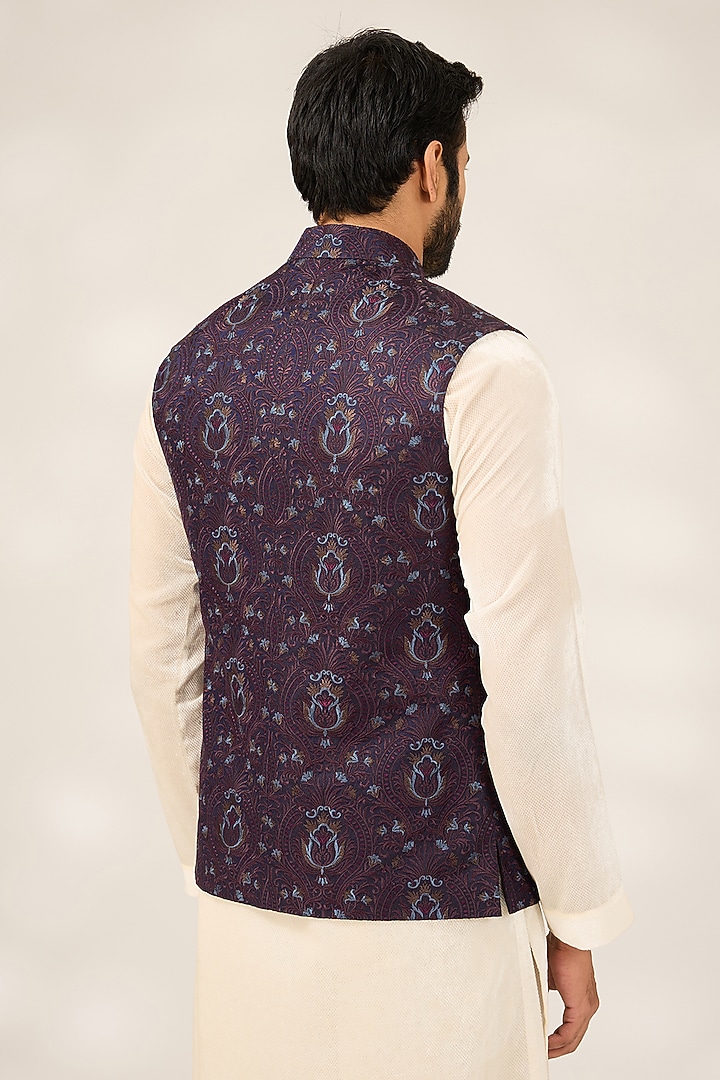 Purple Cotton Silk Blend Brocade Nehru Jacket by Ashish N Soni Men at Pernia's Pop Up Shop