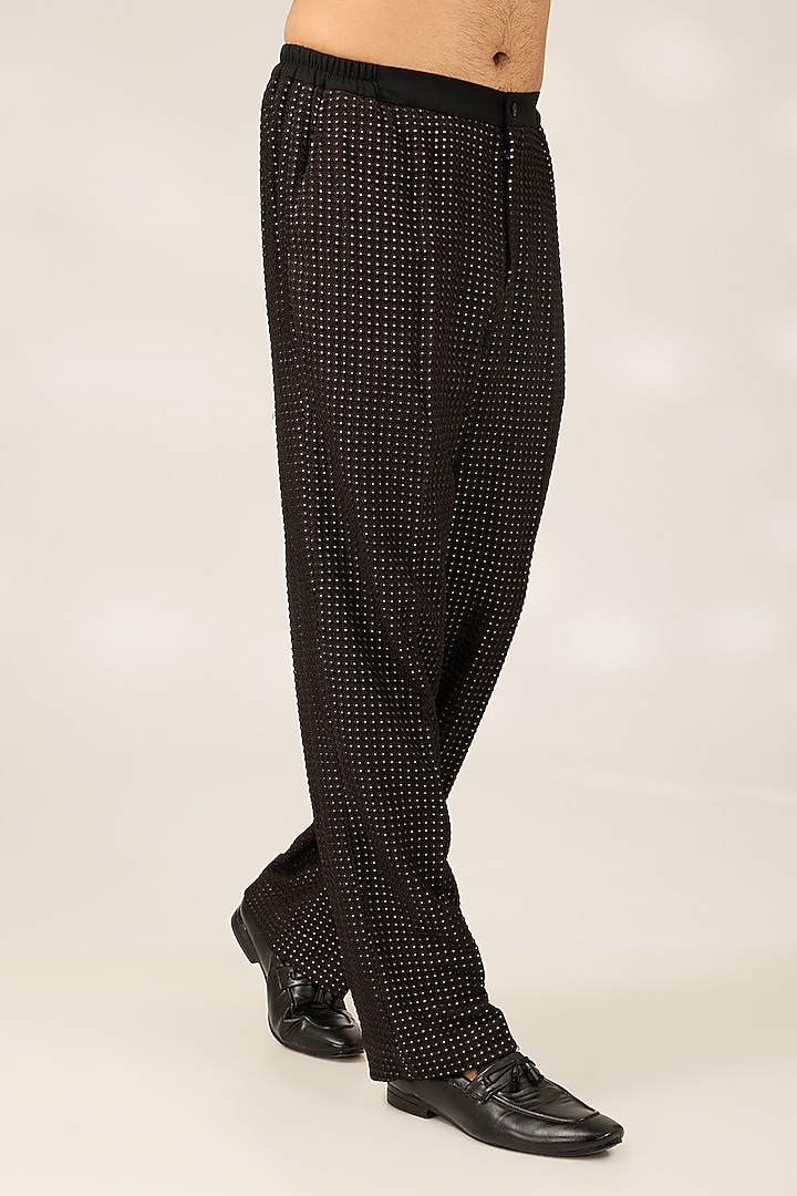Black Polyester Silk Sequins Embroidered Kurta Set by Ashish N Soni Men at Pernia's Pop Up Shop