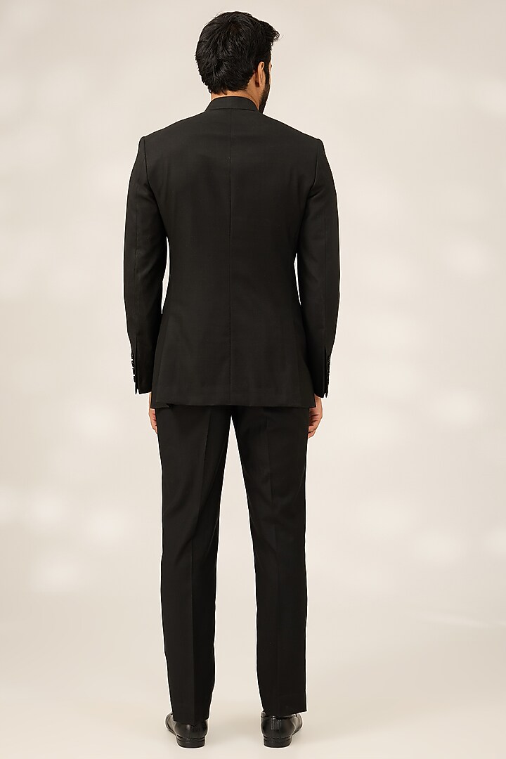 Black Blended Poly Wool Wedding Bandhgala Set by Ashish N Soni Men at Pernia's Pop Up Shop