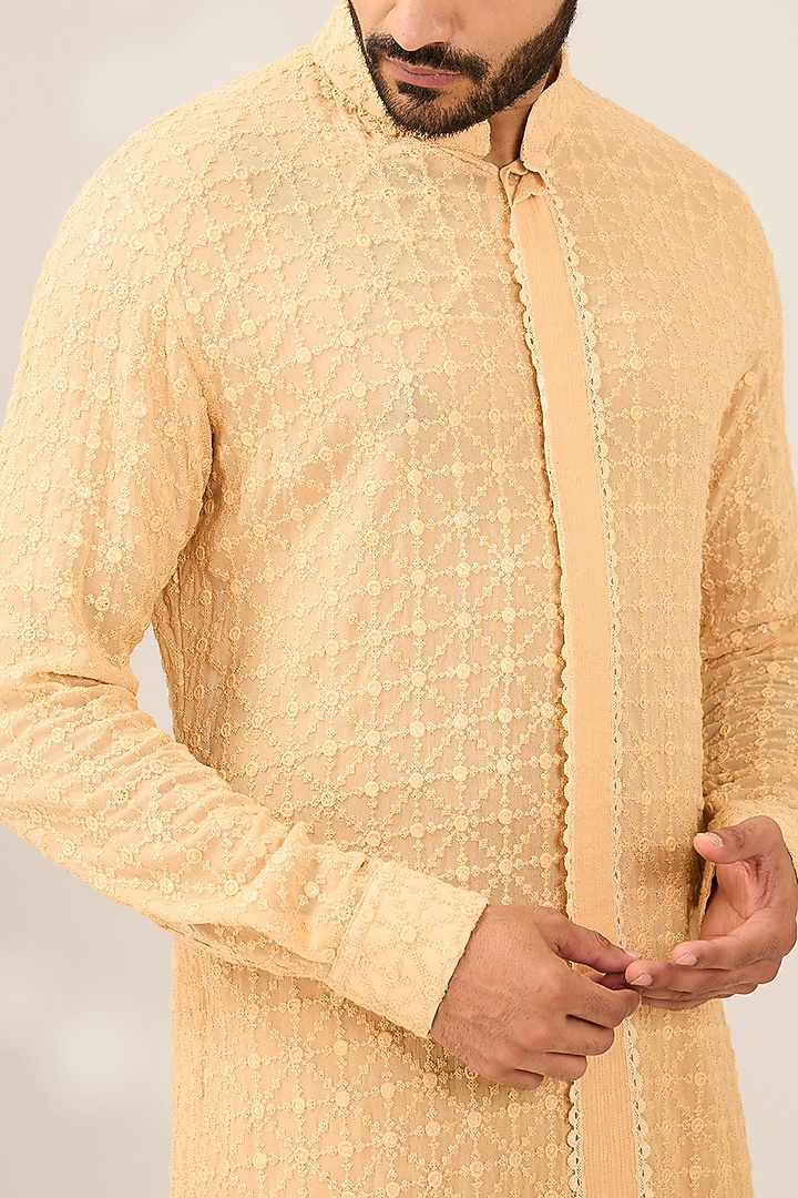 Peach Georgette Kurta Set by Ashish N Soni Men at Pernia's Pop Up Shop