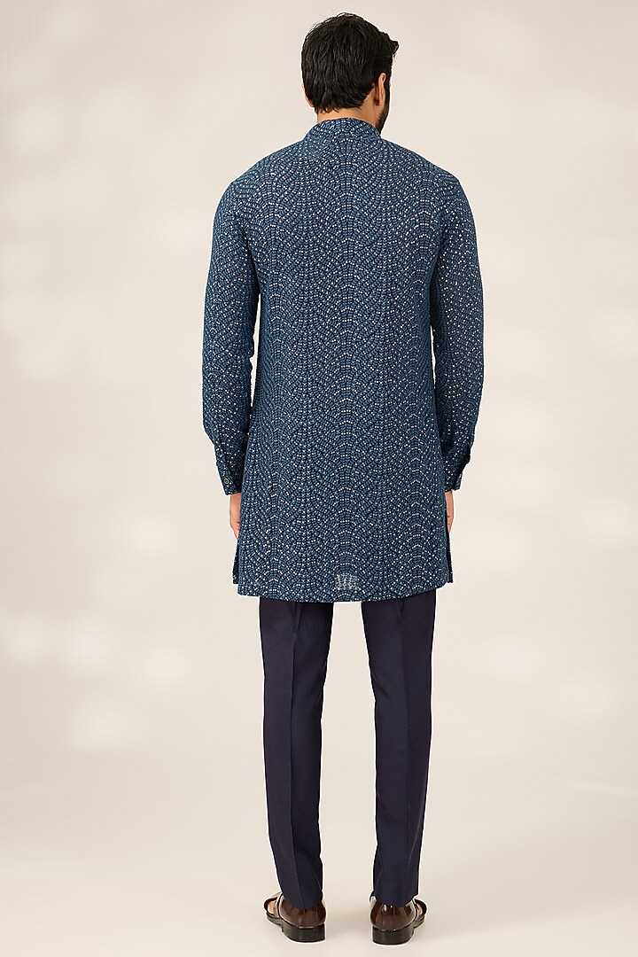 Blue Georgette Self Embroidered Nehru Jacket Set by Ashish N Soni Men at Pernia's Pop Up Shop