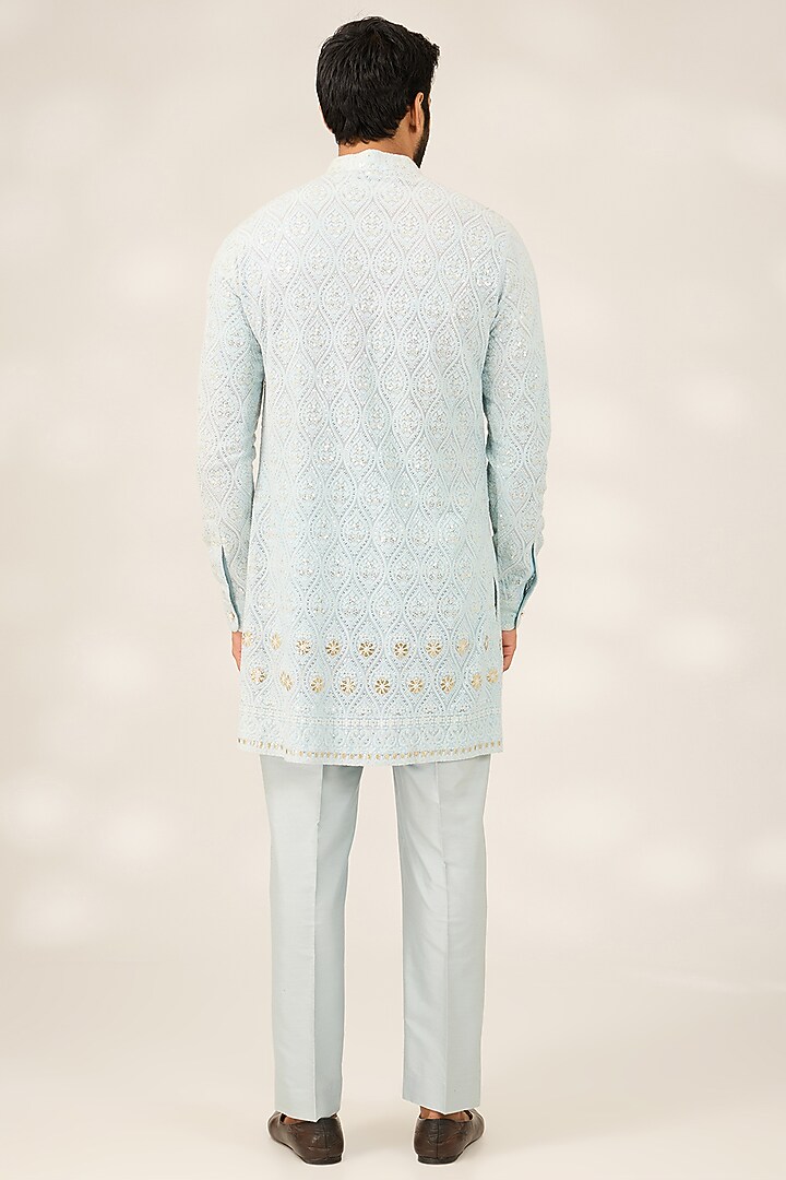 Blue Georgette Sequins Embroidered Kurta by Ashish N Soni Men at Pernia's Pop Up Shop