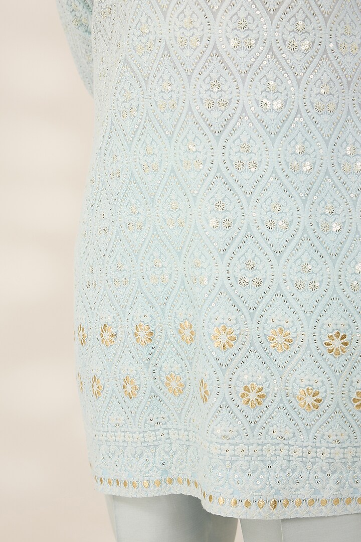 Blue Georgette Sequins Embroidered Kurta by Ashish N Soni Men at Pernia's Pop Up Shop
