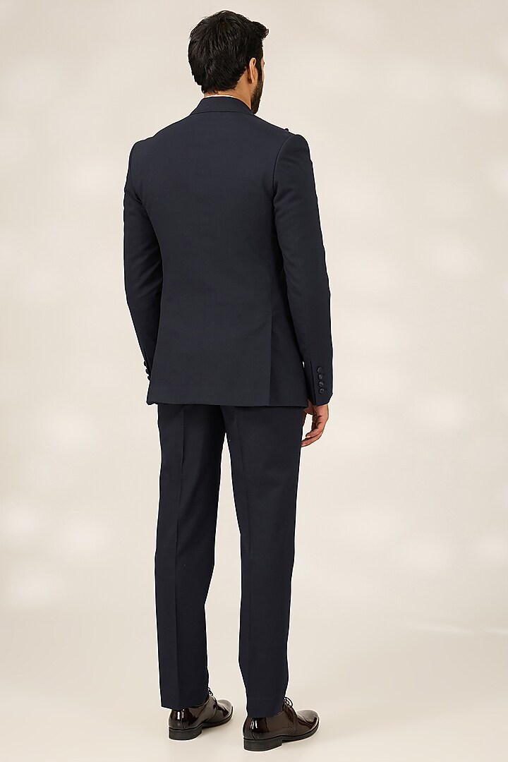 Navy Blue Polyester Tuxedo Set by Ashish N Soni Men at Pernia's Pop Up Shop