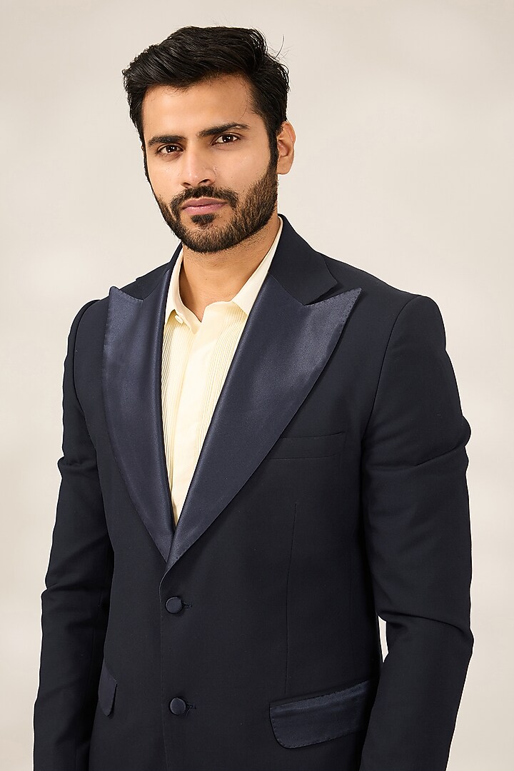 Navy Blue Polyester Tuxedo Set by Ashish N Soni Men at Pernia's Pop Up Shop