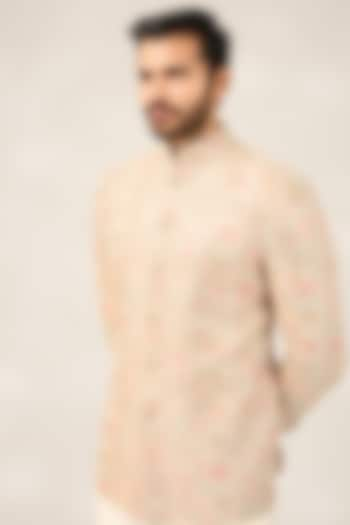 Cream Georgette Thread Embroidered Bandhgala Jacket by Ashish N Soni Men