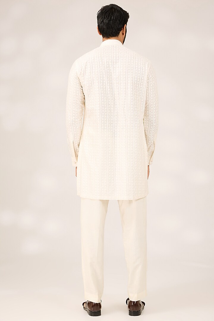 White Silk Blend Sequins Bead Embroidered Achkan Jacket Set by Ashish N Soni Men at Pernia's Pop Up Shop