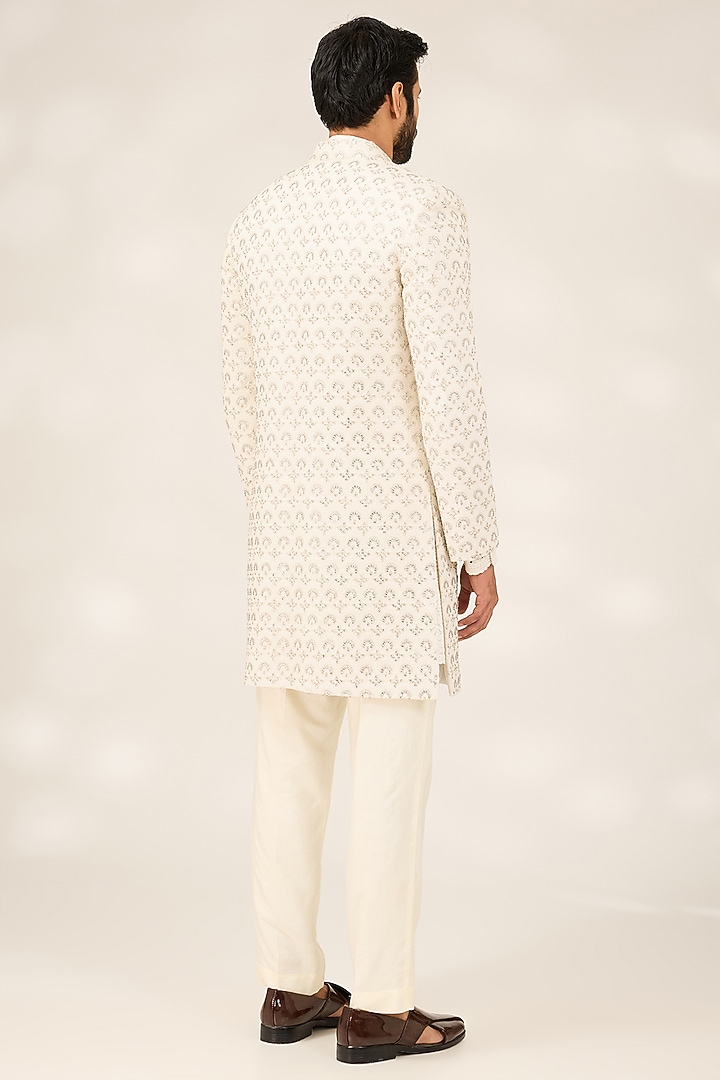 Ivory Georgette Embroidered Groom Sherwani Set by Ashish N Soni Men at Pernia's Pop Up Shop