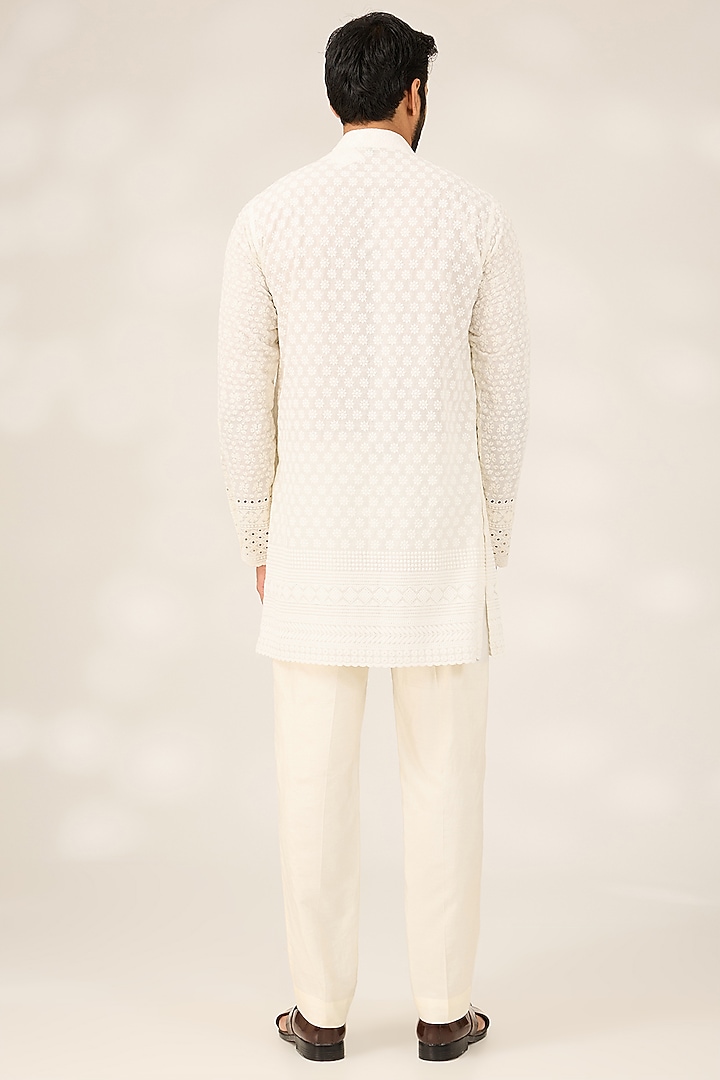 Ivory Georgette Embroidered Groom Sherwani Set by Ashish N Soni Men at Pernia's Pop Up Shop
