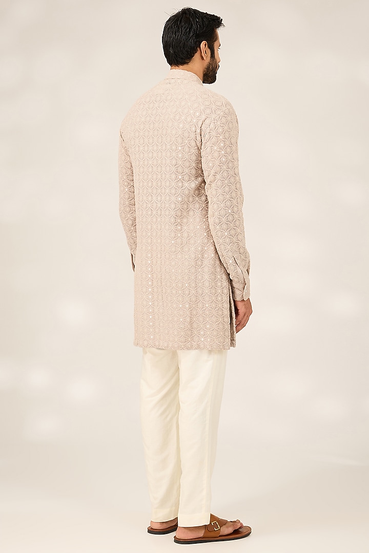 Cement Green Georgette Kurta Set by Ashish N Soni Men at Pernia's Pop Up Shop