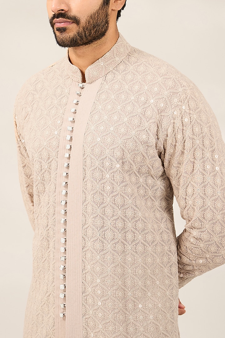 Cement Green Georgette Kurta Set by Ashish N Soni Men at Pernia's Pop Up Shop