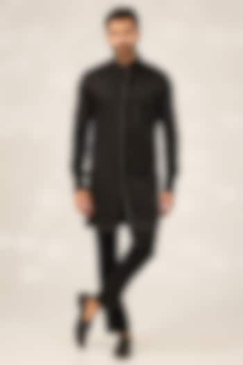 Black Polyester Viscose Kurta Set by Ashish N Soni Men