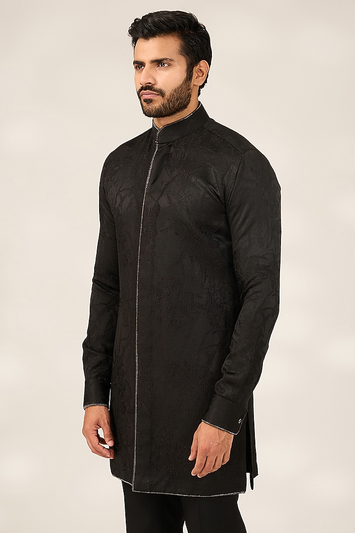 Black Polyester Viscose Kurta Set by Ashish N Soni Men at Pernia's Pop Up Shop