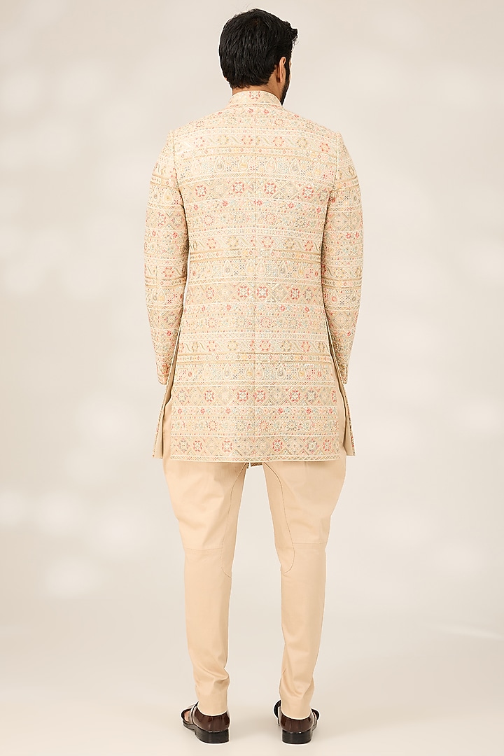 Cream Georgette Embroidered Groom Sherwani Set by Ashish N Soni Men at Pernia's Pop Up Shop