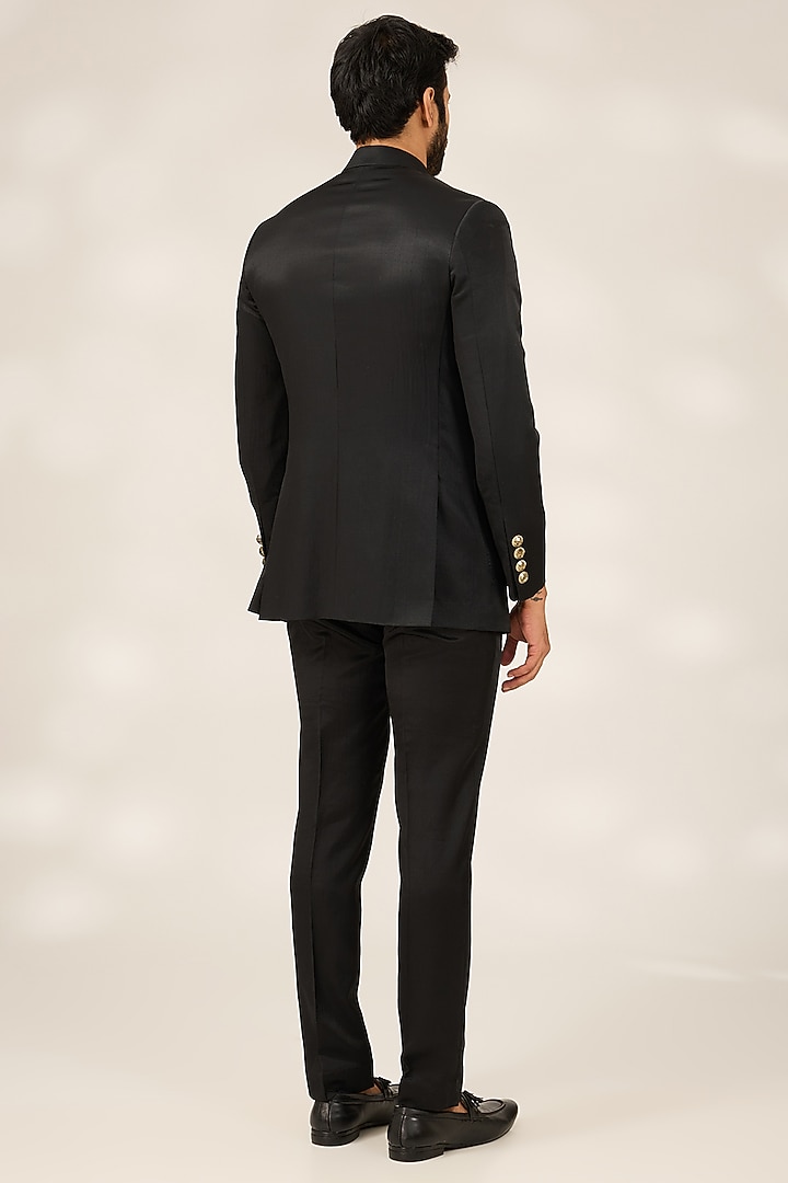 Black Italian Silk Groom Bandhgala Set by Ashish N Soni Men at Pernia's Pop Up Shop