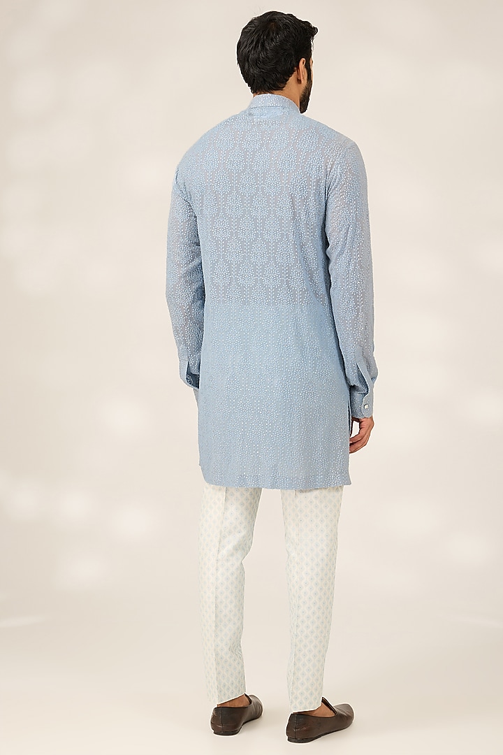 Blue Georgette Sequins Work Kurta Set by Ashish N Soni Men at Pernia's Pop Up Shop