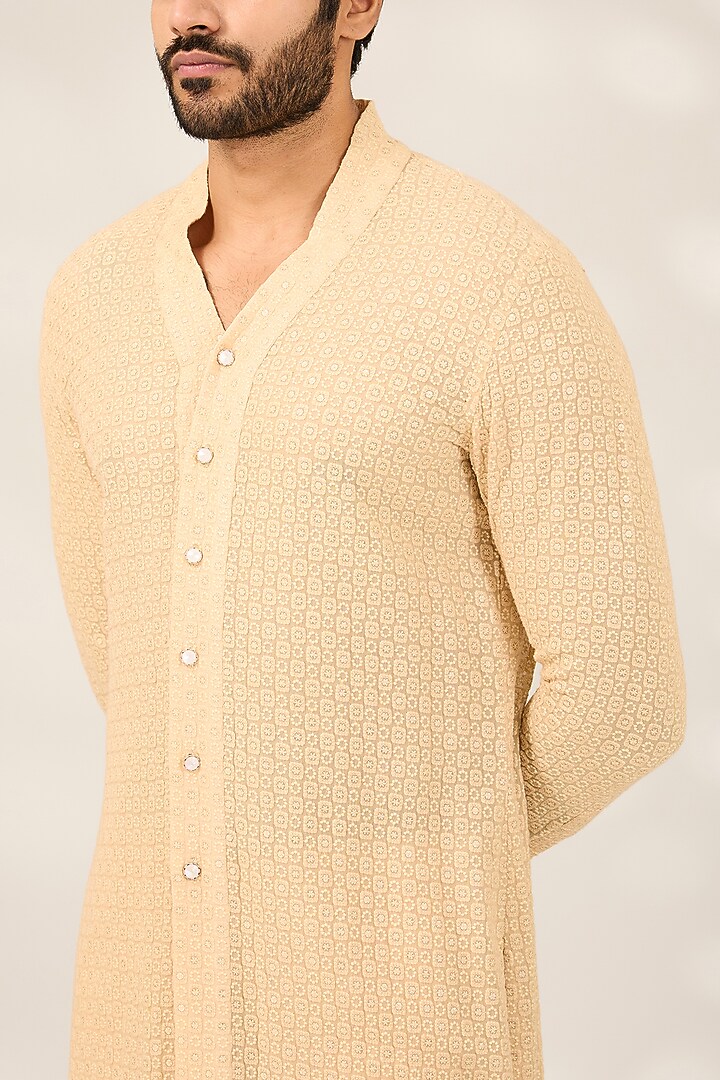 Beige Georgette Kurta Set by Ashish N Soni Men at Pernia's Pop Up Shop