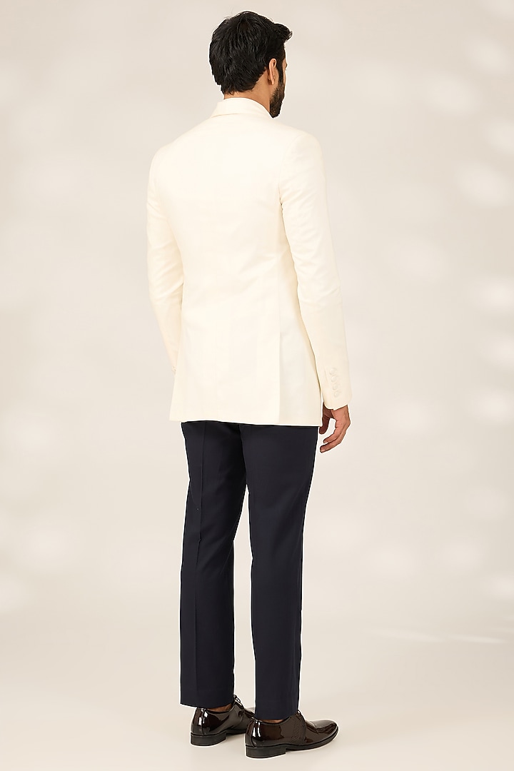 Ivory Blended Poly Wool Tuxedo Jacket by Ashish N Soni Men at Pernia's Pop Up Shop