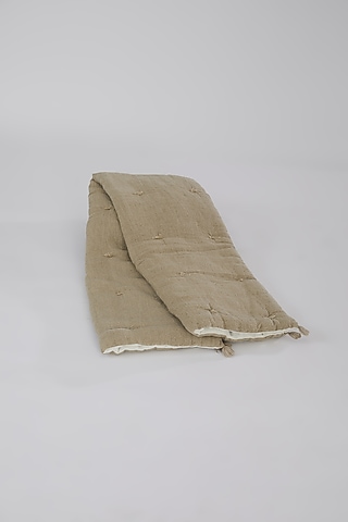 Beige Linen Yarn Woven Throw by Astam by Astam sutra