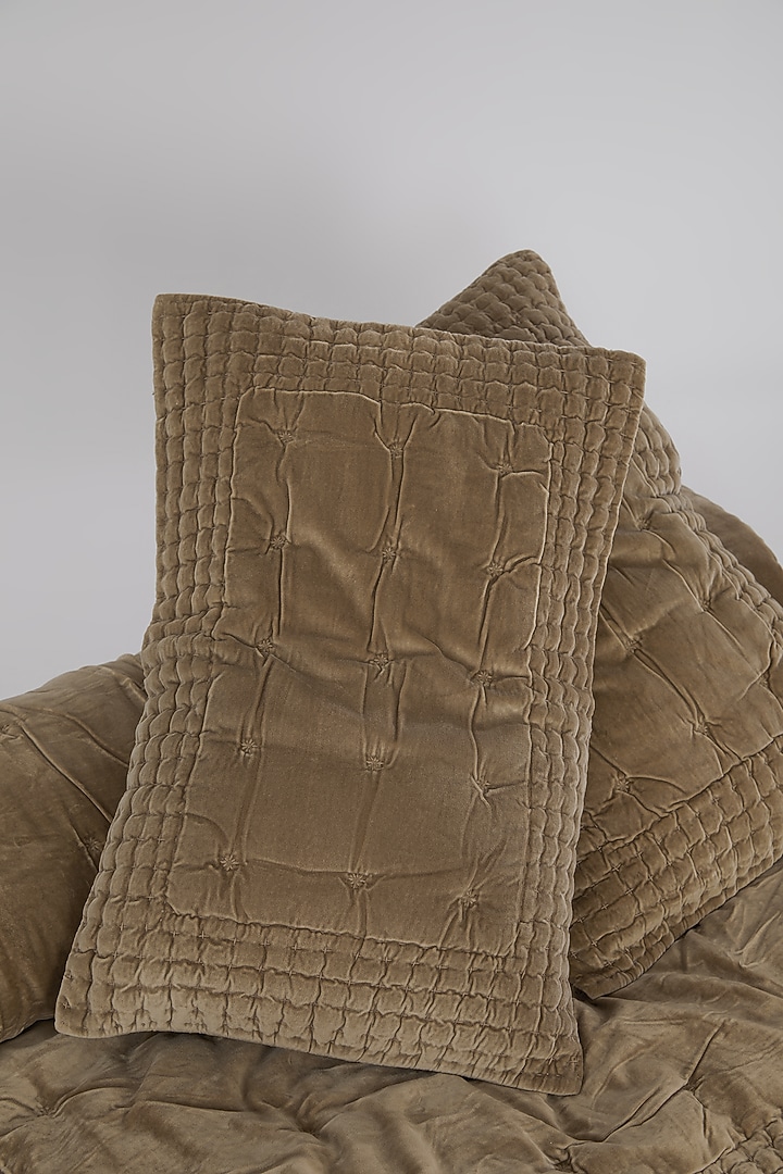 Mustard Velvet Cotton Kantha Embroidered Bedspread Set (Set of 3) by Astam by Astam sutra at Pernia's Pop Up Shop