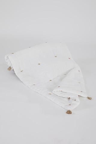 White Linen Yarn Woven Throw by Astam by Astam sutra