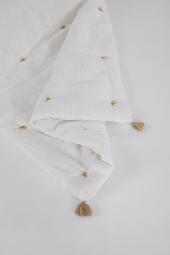 White Linen Yarn Woven Throw by Astam by Astam sutra at Pernia's Pop Up Shop
