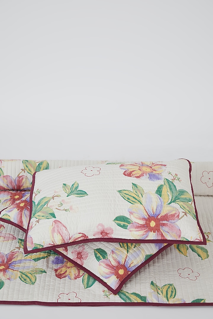 Multi-Colored Cotton Floral Screen Printed Bedcover Set (Set of 3) by Astam by Astam sutra at Pernia's Pop Up Shop