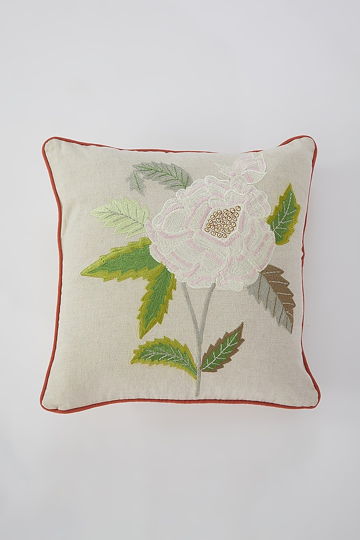 Multi-Colored Cotton Floral Machine Embroidered Cushion Cover by Astam by Astam sutra