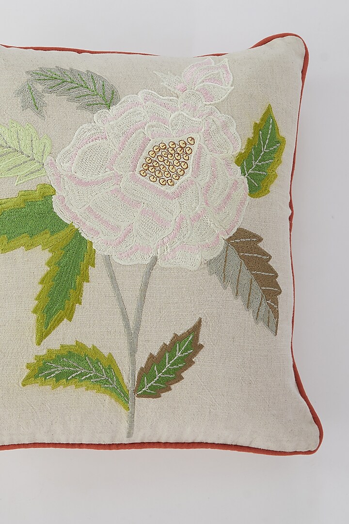 Multi-Colored Cotton Floral Machine Embroidered Cushion Cover by Astam by Astam sutra at Pernia's Pop Up Shop