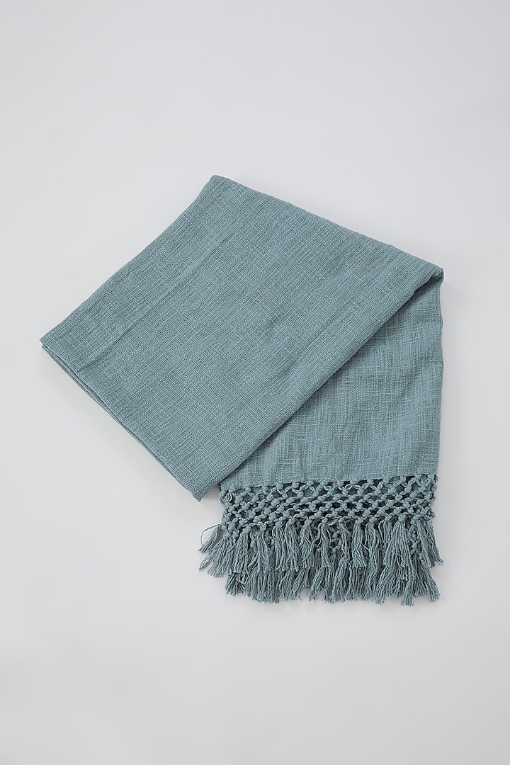 Koi Blue Linen Cotton Dyed Handwoven Throw Blanket by Astam by Astam sutra