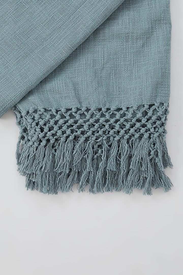 Koi Blue Linen Cotton Dyed Handwoven Throw Blanket by Astam by Astam sutra at Pernia's Pop Up Shop
