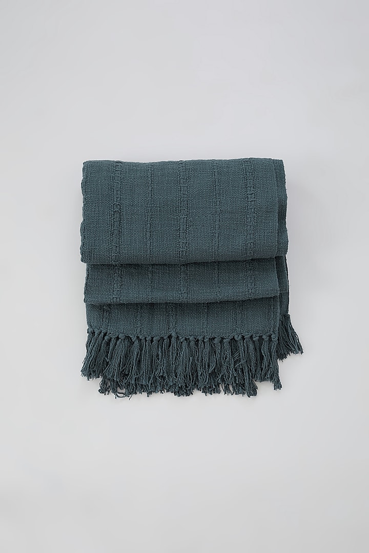 Aegean Blue Linen Cotton Dyed Hand Woven Throw Blanket by Astam by Astam sutra