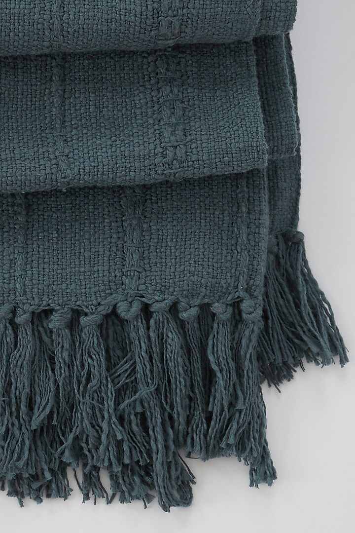 Aegean Blue Linen Cotton Dyed Hand Woven Throw Blanket by Astam by Astam sutra at Pernia's Pop Up Shop