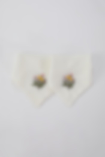 Off-White Linen Floral Embroidered Handcrafted Dinner Napkins (Set of 2) by Astam by Astam sutra