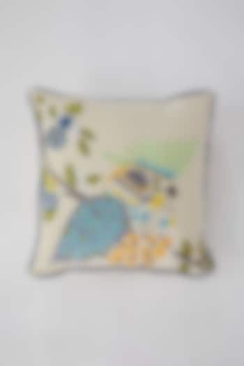 White Cotton Bird Machine Embroidered Cushion Cover by Astam by Astam sutra