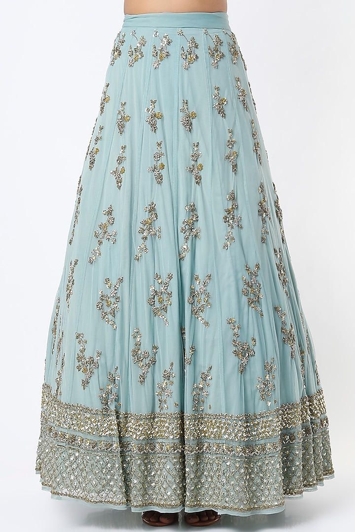 Aqua Green Net Sequins Embroidered Wedding Lehenga Set by Astha Narang at Pernia's Pop Up Shop