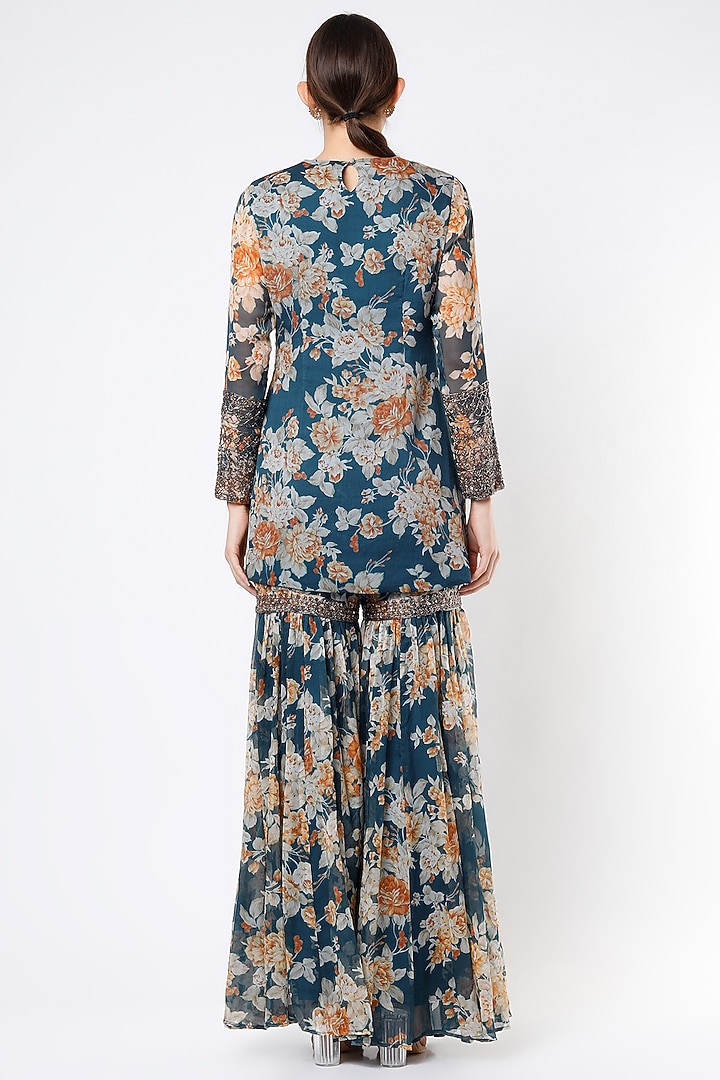 Teal Printed Wedding Sharara Set by Astha Narang at Pernia's Pop Up Shop