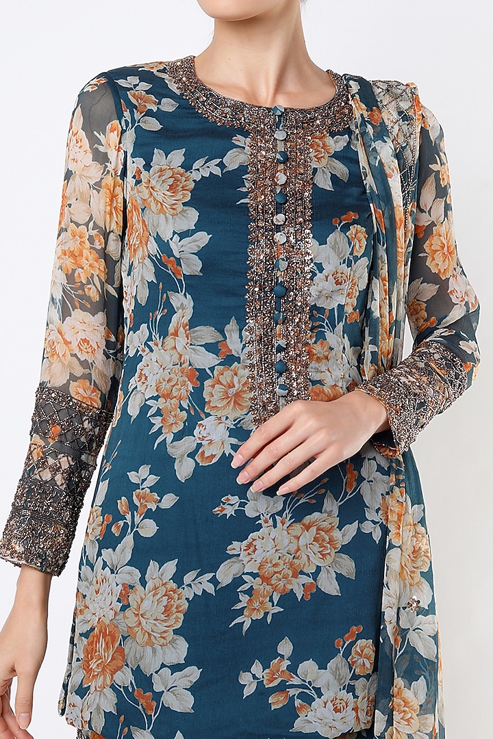 Teal Printed Wedding Sharara Set by Astha Narang at Pernia's Pop Up Shop