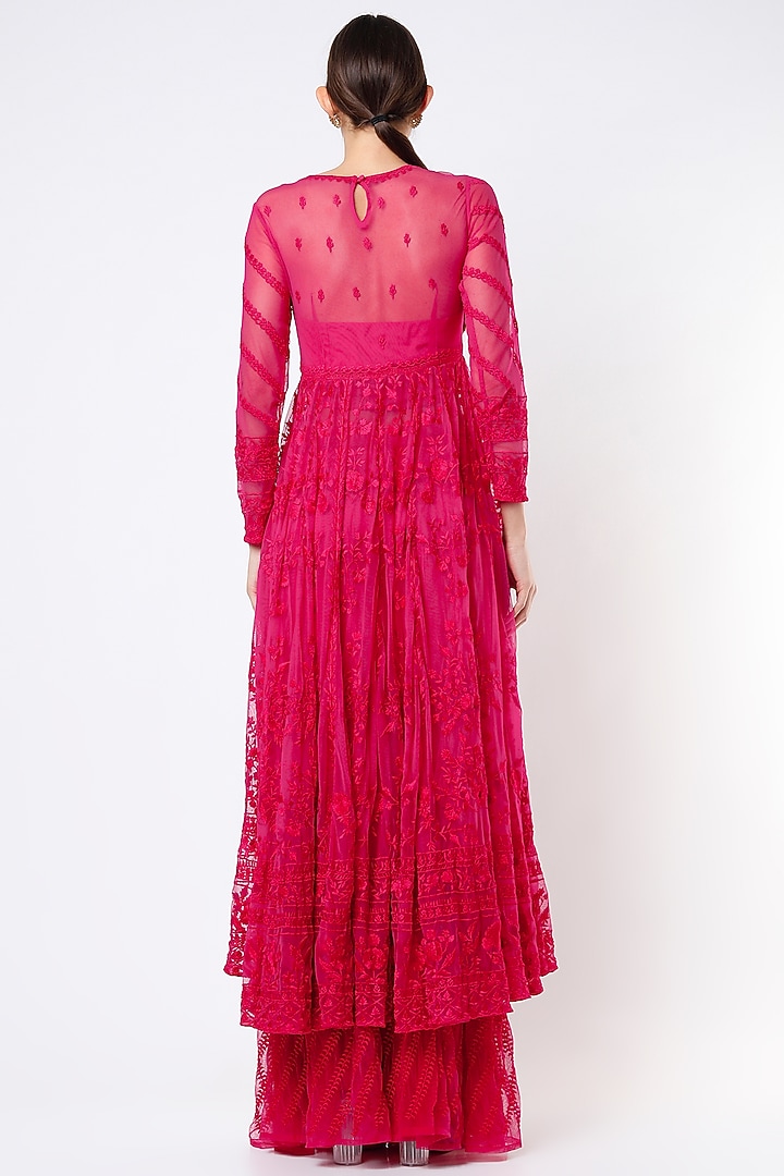 Hot Pink Bridal Anarkali Set With Thread Work by Astha Narang at Pernia's Pop Up Shop