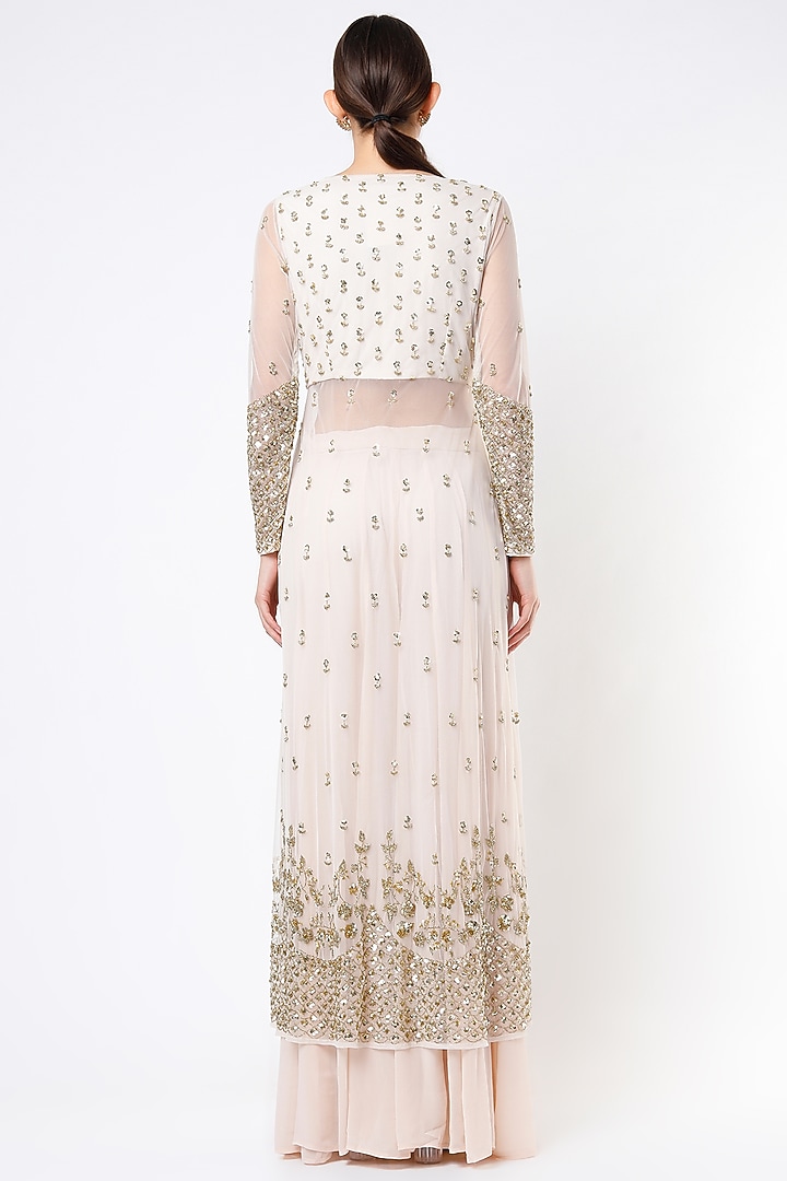 Off White Embroidered Jacket Wedding Anarkali Set by Astha Narang at Pernia's Pop Up Shop