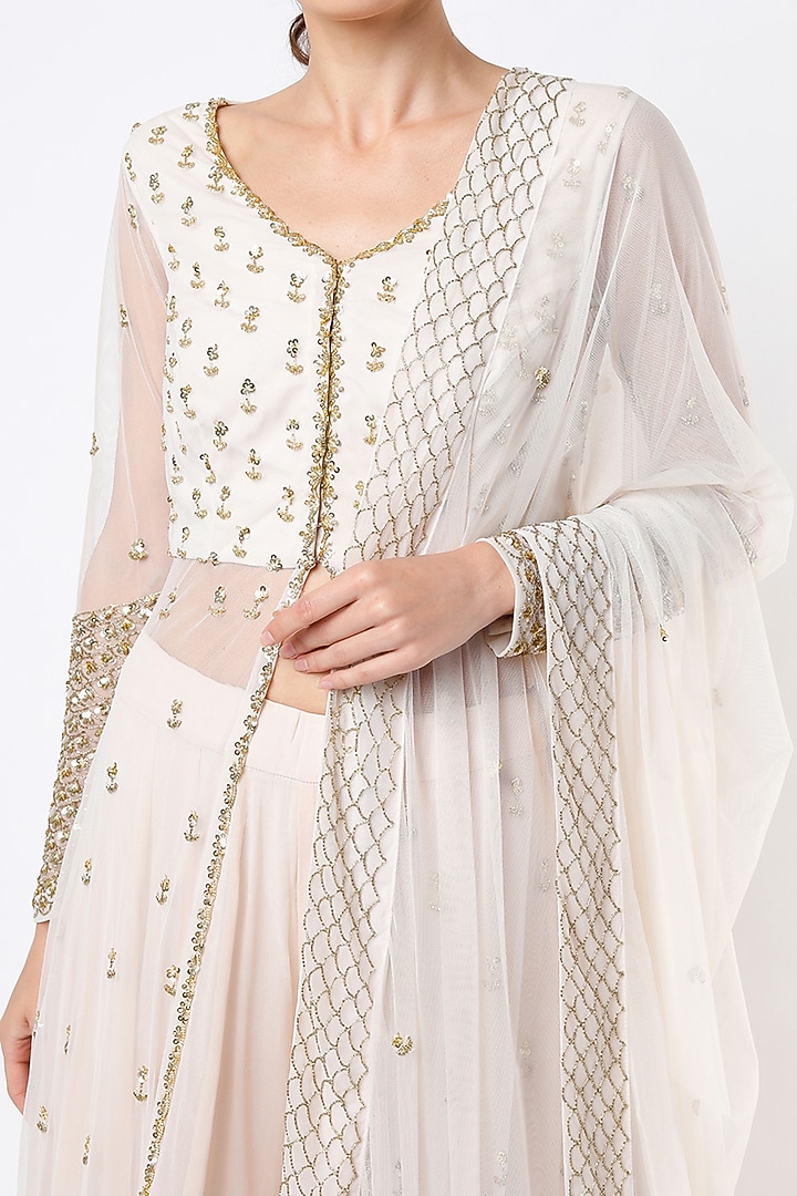 Off White Embroidered Jacket Wedding Anarkali Set by Astha Narang at Pernia's Pop Up Shop