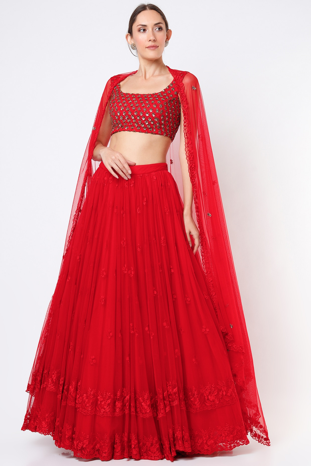 Astha narang red store lehenga