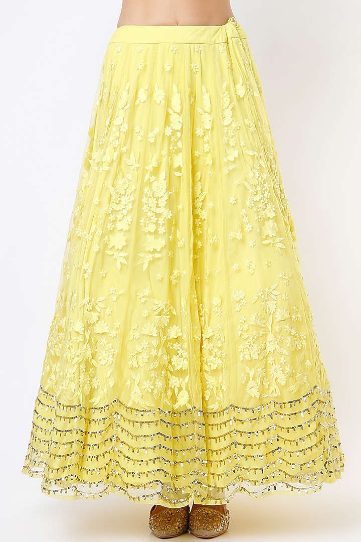 Yellow Crepe & Net Thread Embroidered Wedding Lehenga Set by Astha Narang at Pernia's Pop Up Shop