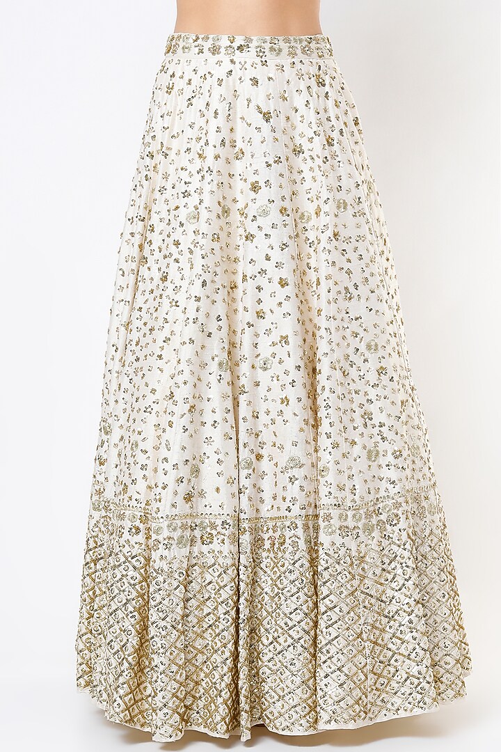 White Raw Silk & Crepe Boota Embroidered Bridal Lehenga Set by Astha Narang at Pernia's Pop Up Shop