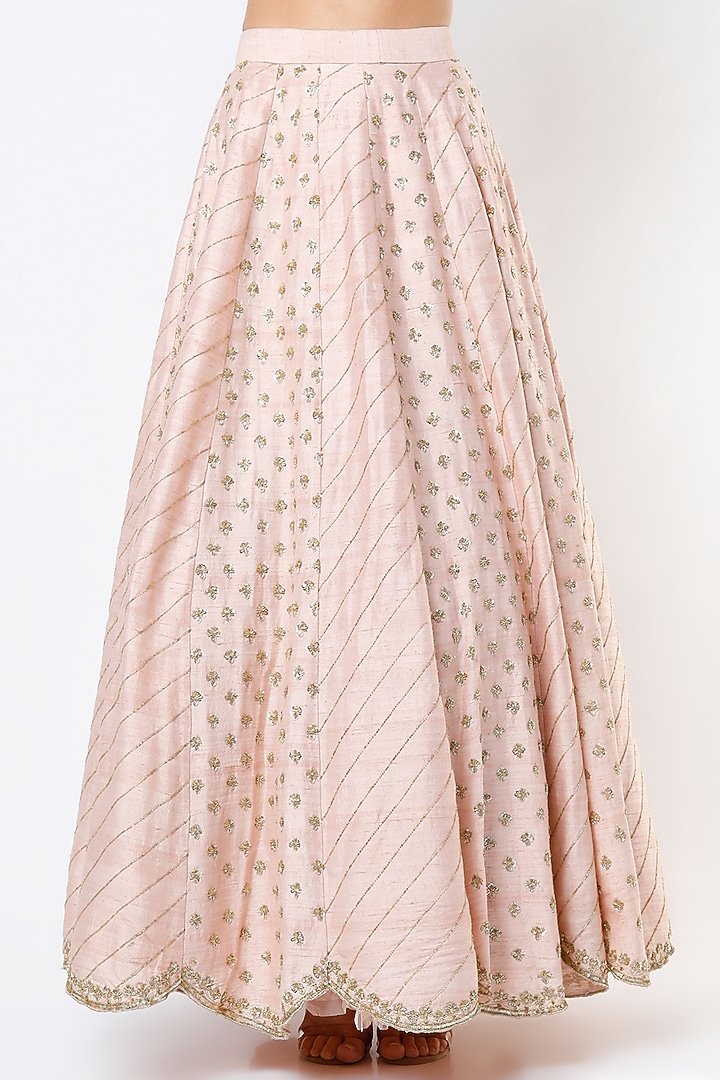 Blush Pink Raw Silk & Crepe Boota Embroidered Wedding Lehenga Set by Astha Narang at Pernia's Pop Up Shop