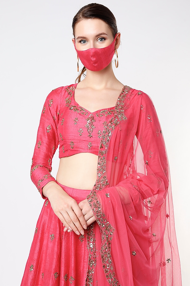 Hot Pink Raw Silk Zari Embroidered Wedding Lehenga Set by Astha Narang at Pernia's Pop Up Shop