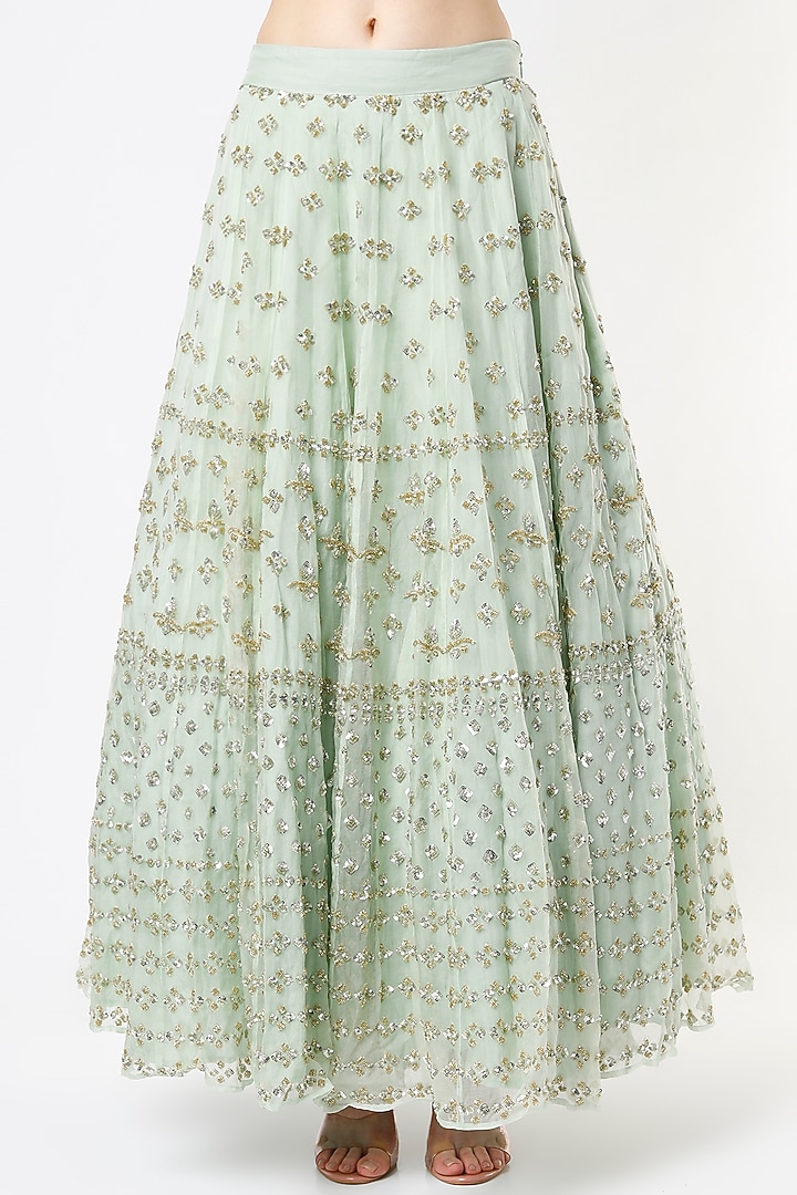 Mint Silk Organza Sequins Embroidered Wedding Lehenga Set by Astha Narang at Pernia's Pop Up Shop