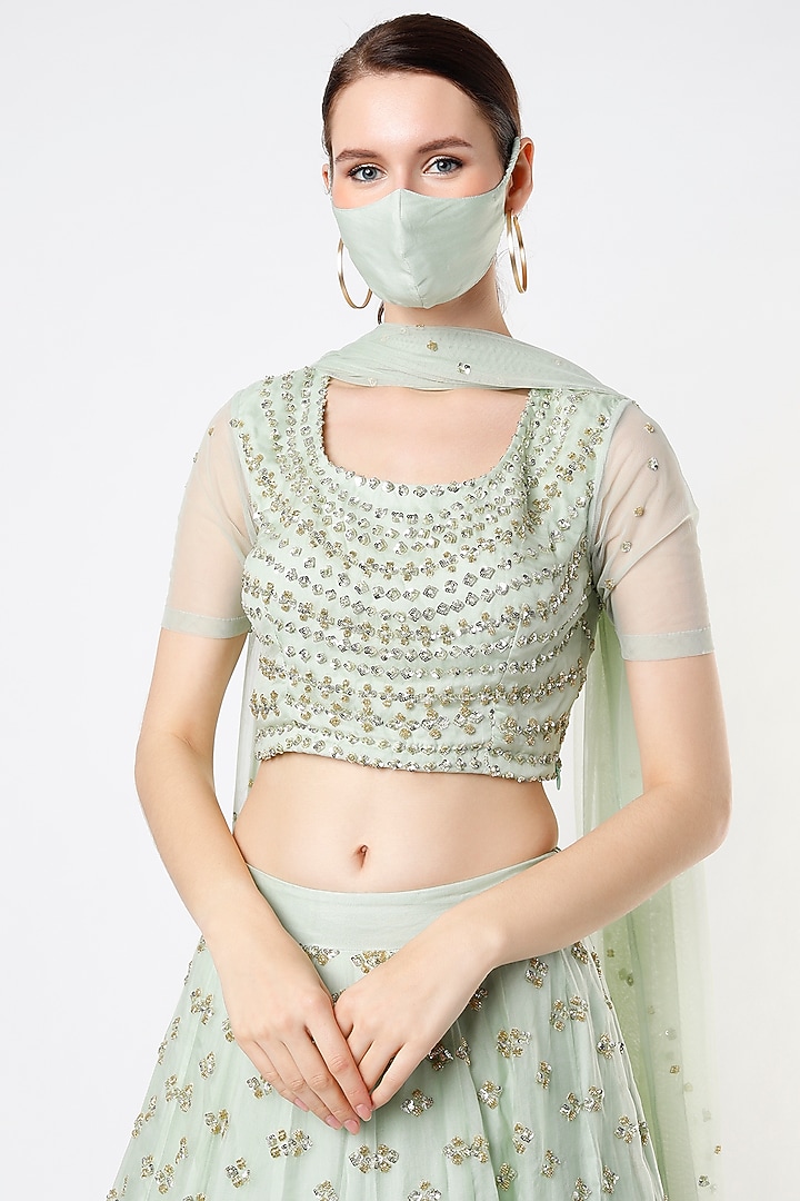 Mint Silk Organza Sequins Embroidered Wedding Lehenga Set by Astha Narang at Pernia's Pop Up Shop
